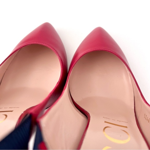 New GUCCI | Sylvie Web Stripe Slingback Red Leather Pointed Pumps EU 39 US 9 - Picture 10 of 16
